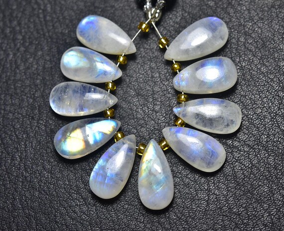 Blue Flashes Rainbow Moonstone Pear Beads - 10 Pcs - Natural Beautiful Smoth Rainbow Moonstone Briolettes - Size Is 7x15 Mm #1855