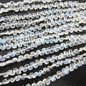 Blue Fire Rainbow Moonstone Heart Briolettes | Faceted Natural Gemstone Beads (4mm)