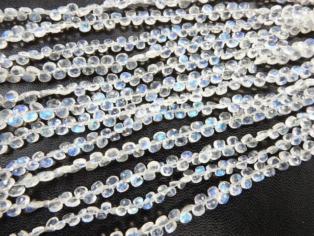 Blue Fire Rainbow Moonstone Heart Briolettes | Faceted Natural Gemstone Beads (4mm)