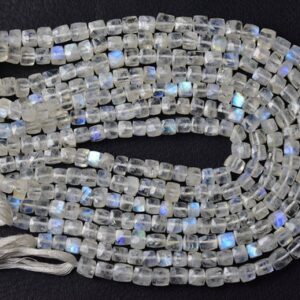 Rainbow Moonstone Cube Beads - 8 Inches - Natural Faceted Moonstone Cube Box Shape Briolettes - Size Is 5-5.5 Mm #928 Rainbow Moonstone Cube Beads - 8 Inches - Natural Faceted Moonstone Cube Box Shape Briolettes - Size Is 5-5.5 Mm #928