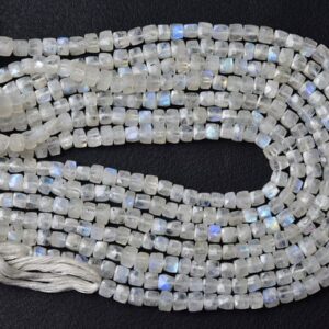 Rainbow Moonstone Cube Beads - 8 Inches - Natural Faceted Moonstone Cube Box Shape Briolettes - Size Is 4.5 - 5 Mm #976 Rainbow Moonstone Cube Beads - 8 Inches - Natural Faceted Moonstone Cube Box Shape Briolettes - Size Is 4.5 - 5 Mm #976