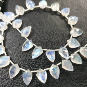 Rainbow Moonstone Faceted Briolette Beads: Blue Fire Tie Shape, 8 Inch Strand
