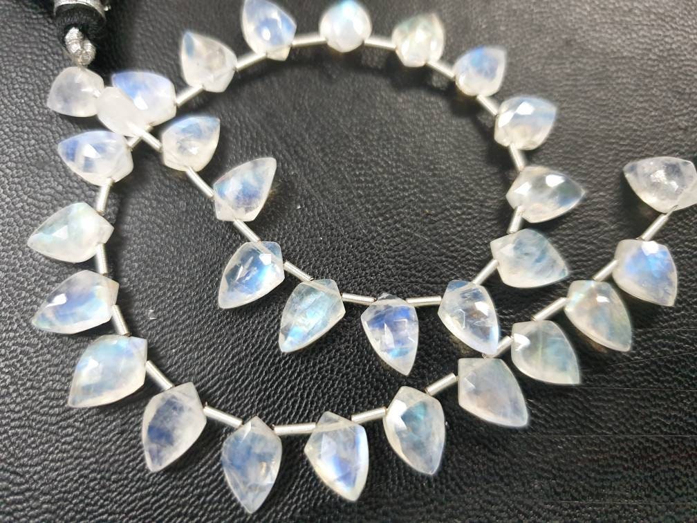 Rainbow Moonstone Faceted Briolette Beads: Blue Fire Tie Shape, 8 Inch Strand