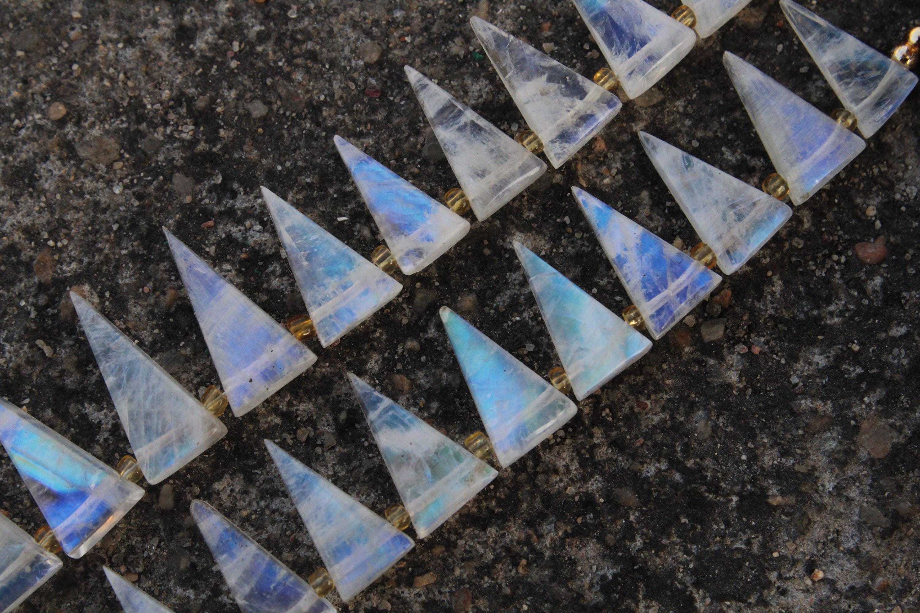 Rainbow Moonstone Gemstone Smooth Briolette Beads | 10-piece Triangle Shape | Size—12-18 Mm | Jewelry Setting [c499]