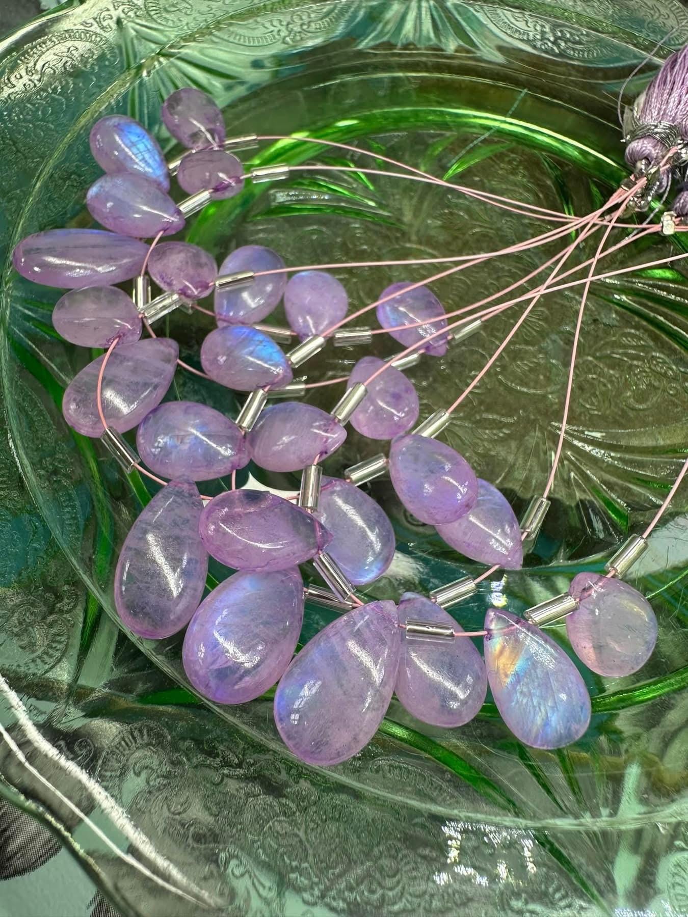 Lilac Rainbow Moonstone Unique Hand Smooth Focal Pear Briolette Drop Beads 11-14mm Aprx / Purple Glowing Moonstone Gemstone Beads Handmade