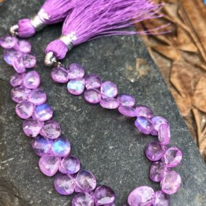 Lilac Rainbow Moonstone Hand Faceted Briolette Beads 6-7mm aprx purple Purple Glowing Moonstone  Gemstone Beads Handmade / 1 BEAD