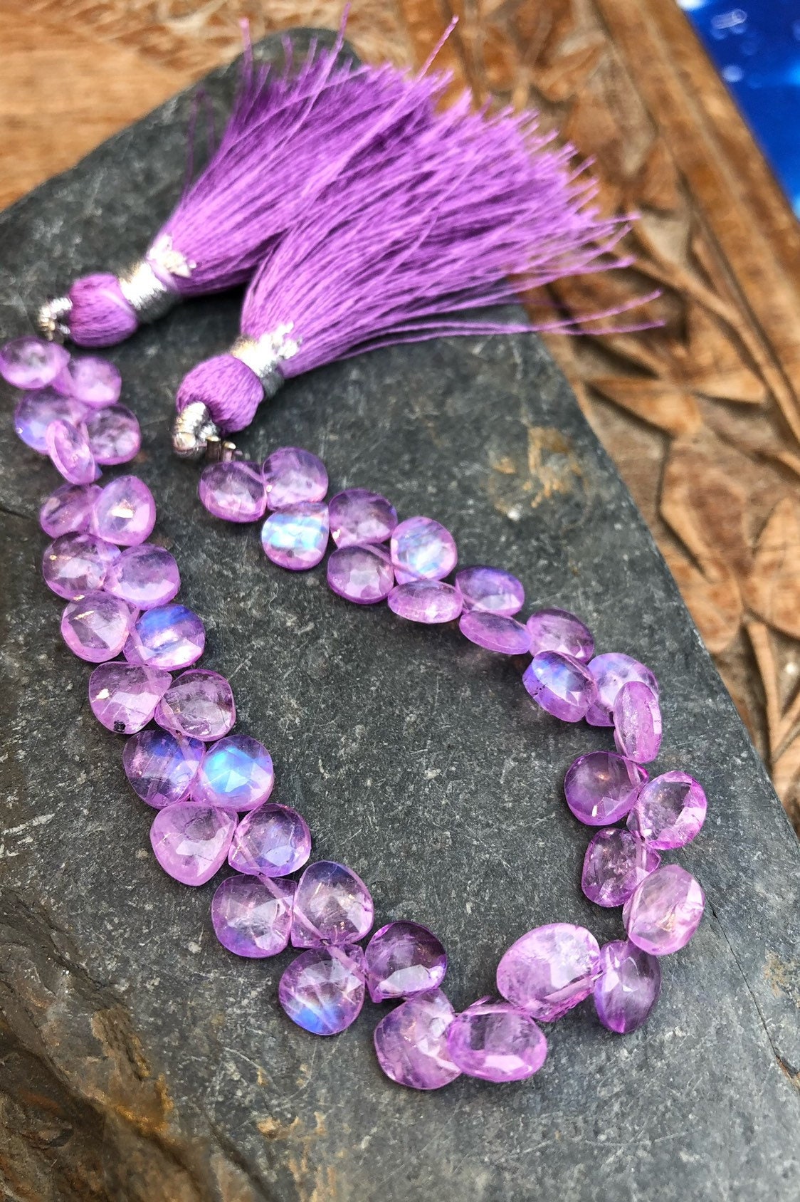Lilac Rainbow Moonstone Hand Faceted Briolette Beads 6-7mm Aprx Purple Purple Glowing Moonstone  Gemstone Beads Handmade / 1 Bead