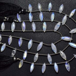 Rainbow Moonstone Marquise Beads - 8 Inches - Natural Smooth Rainbow Moonstone Blue Flashes Briolettes Strand - Size 5x13 - 5.5x16 #2789 Rainbow Moonstone Marquise Beads - 8 Inches - Natural Smooth Rainbow Moonstone Blue Flashes Briolettes Strand - Size 5x13 - 5.5x16 #2789
