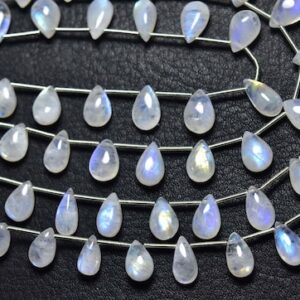 Rainbow Moonstone Pear Beads - 8 Inches - Natural Smooth Rainbow Moonstone Blue Fire Pear Briolettes Strand - Size Is 6x8 - 7x10 Mm #1769 Rainbow Moonstone Pear Beads - 8 Inches - Natural Smooth Rainbow Moonstone Blue Fire Pear Briolettes Strand - Size Is 6x8 - 7x10 Mm #1769