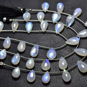 Rainbow Moonstone Pear Beads - 7 Inches - Natural Smooth Blue Fire Rainbow Moonstone Pear Briolettes Strand - Size is 8x13 - 9x15.5 mm #1755