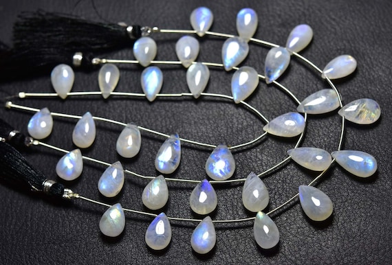 Rainbow Moonstone Pear Beads - 7 Inches - Natural Smooth Blue Fire Rainbow Moonstone Pear Briolettes Strand - Size Is 8x13 - 9x15.5 Mm #1755
