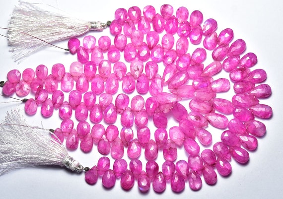 Pink Rainbow Moonstone Pear Beads - 7 Inches -natural Faceted Dyed Pink Rainbow Moonstone Tear Drop Briolettes - Size Is 7x10 - 7x12mm #1954
