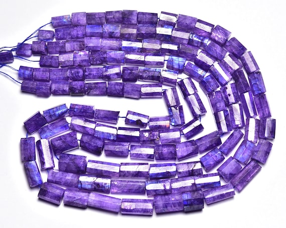 Purple Rainbow Moonstone Tube Beads - 13 Inches - Beautiful Dyed Purple Rainbow Moonstone Faceted Cylinder Shape Stones -size Is 7-11mm #244