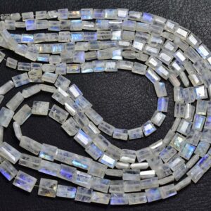 Rainbow Moonstone Rectangle Beads - 19 Inches - Natural Super Quality Faceted Rainbow Blue Flashes Rectangle Strand - Size 4x5.5 - 6x9 #496
