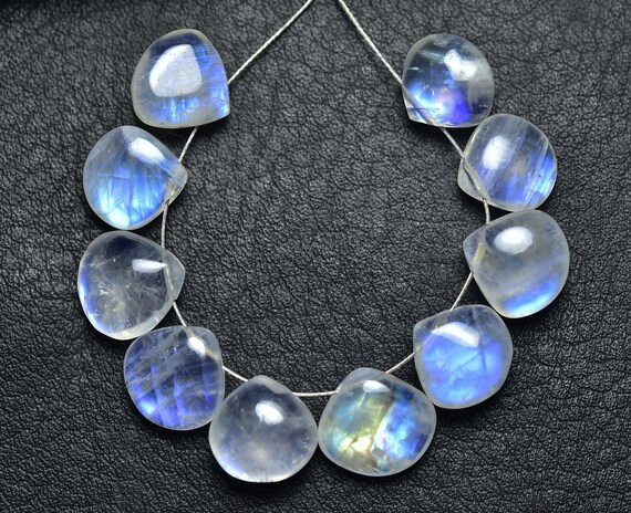 Superb Rainbow Moonstone Heart Beads - 10 Pcs - Natural Smooth Blue Flashes Rainbow Moonstone Heart Briolettes - Size Is 7 - 7.5mm #1954