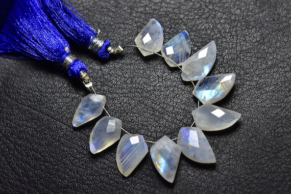 Rainbow Moonstone Tilak Beads - 10 Pcs - Natural Faceted Rainbow Moonstone Fancy Tilak Briolette - Size Is 8.5x13 - 8.5x15 Mm #599