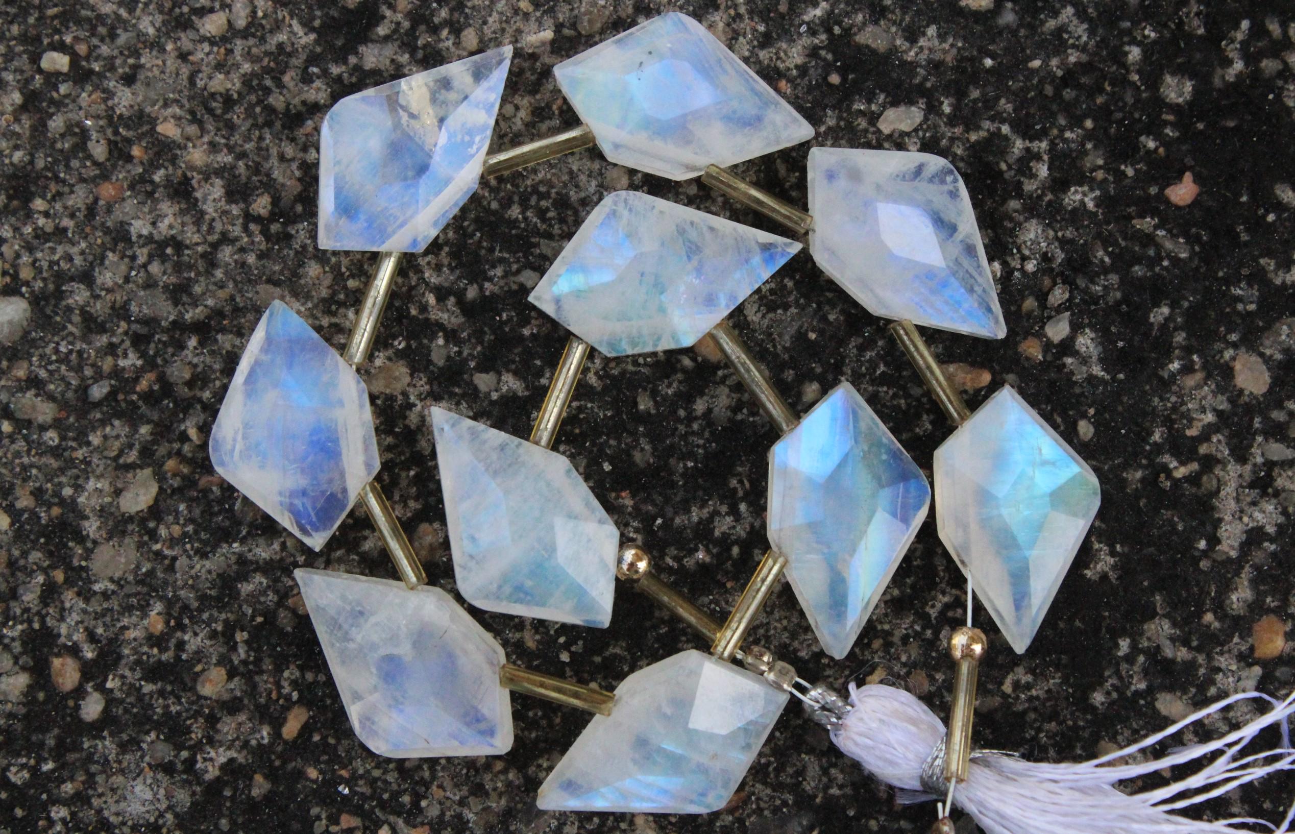 White Rainbow Moonstone Flashy Fire Gemstone | Sparrow Shape Fancy Briolette Beads I 10 Pieces Matched Pairs Size - 13x22 Mm I Sale [r3]