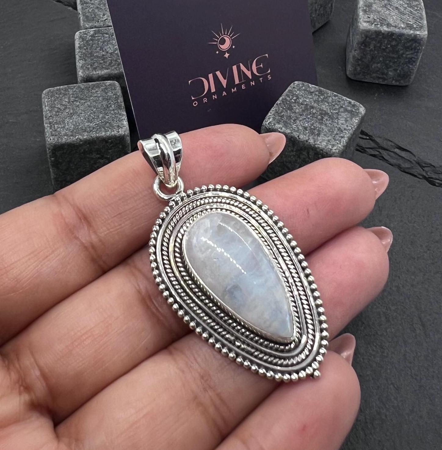 Rainbow Moonstone 925 Silver Pendant: Party Wear Gemstone Pendant