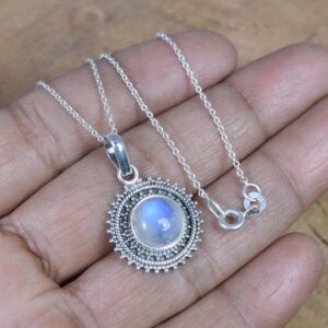 Rainbow Moonstone 925 Sterling Silver Gemstone Jewelry Chain Pendant w/ or w/o chain