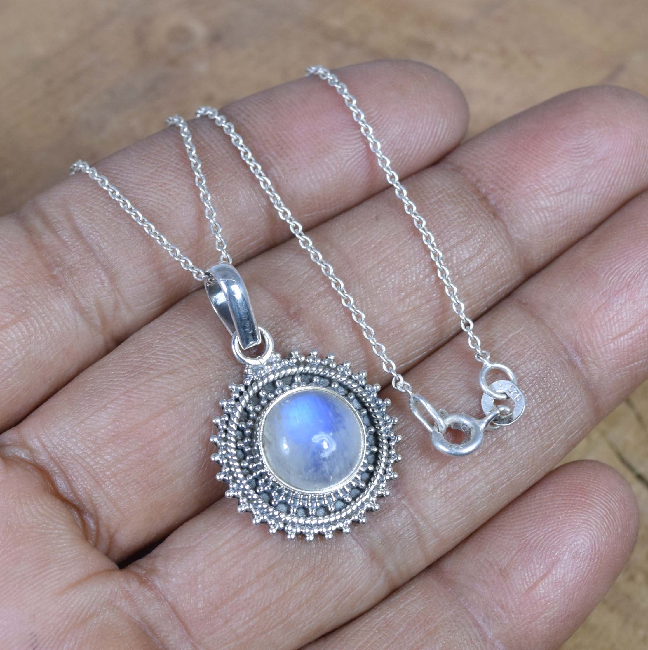 Rainbow Moonstone 925 Sterling Silver Gemstone Jewelry Chain Pendant W/ Or W/o Chain Rainbow Moonstone 925 Sterling Silver Gemstone Jewelry Chain Pendant W/ Or W/o Chain