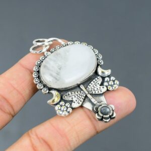 Rainbow Moonstone Dragonfly Pendant: Handmade 925 Sterling Silver