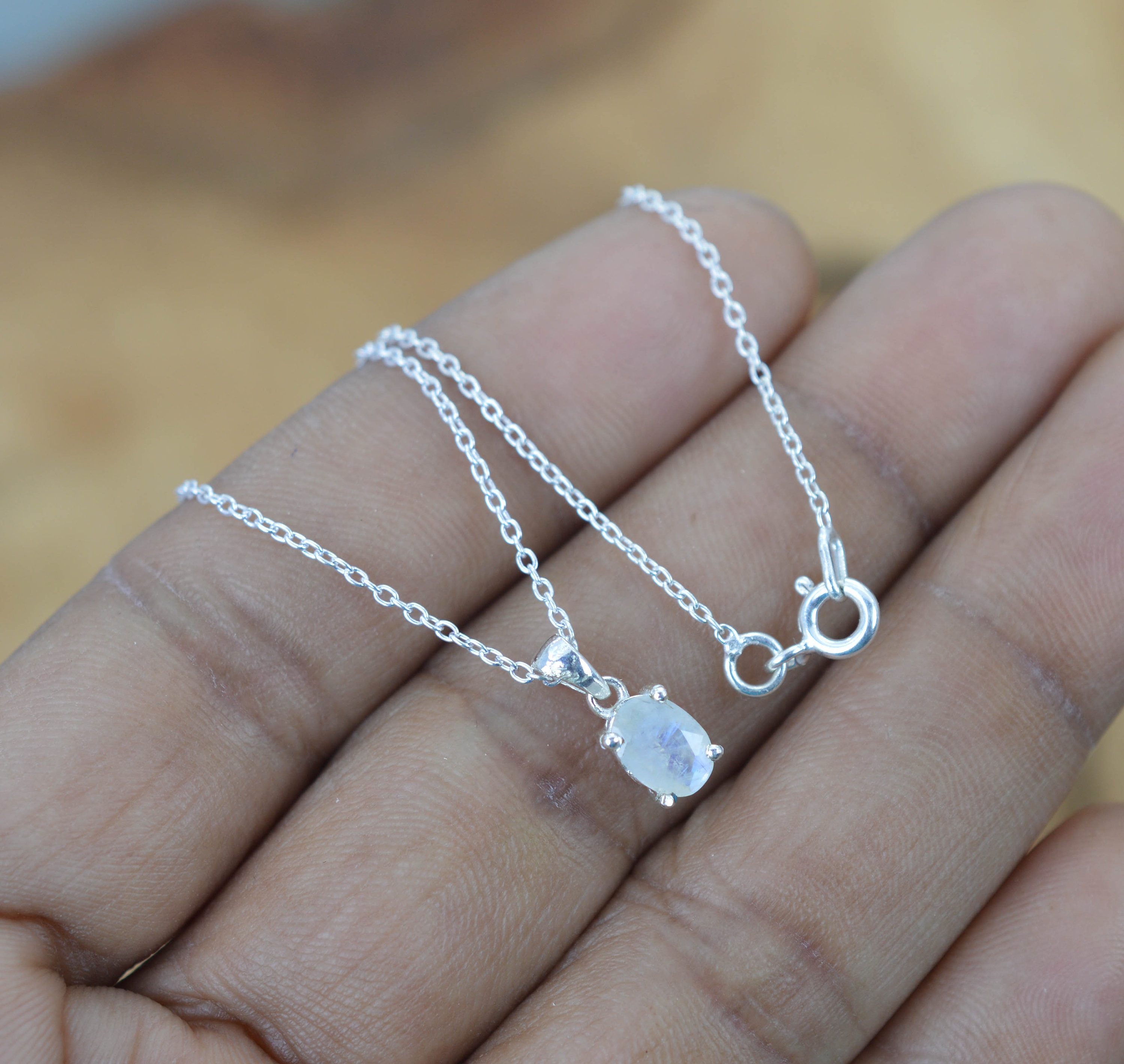 Faceted Rainbow Moonstone Pendant: 925 Sterling Silver Jewelry