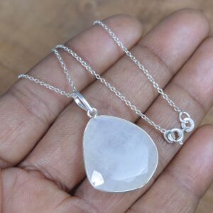Rainbow Moonstone Pendant: Faceted Sterling Silver Gemstone Jewelry, June Birthstone