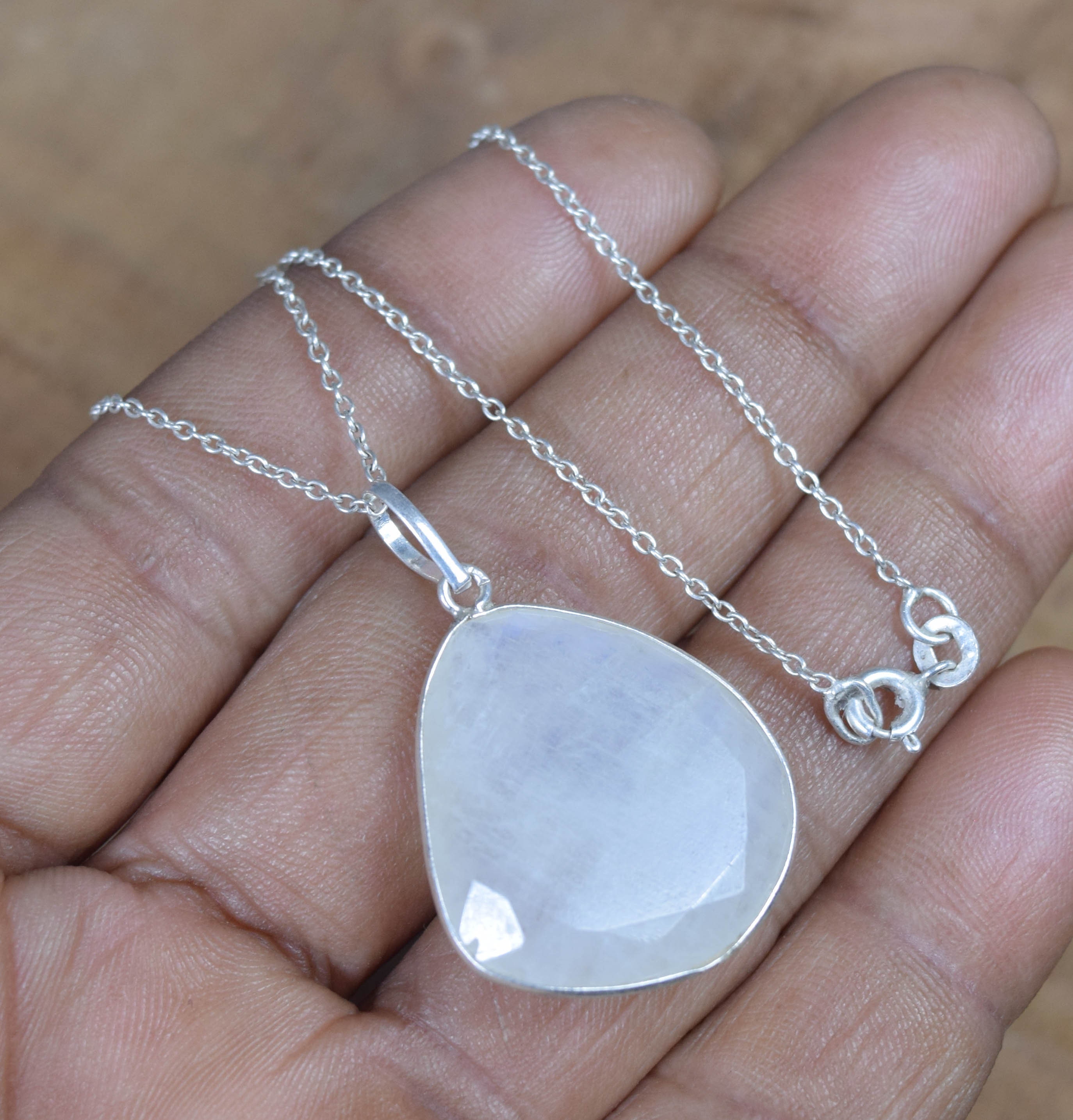 Rainbow Moonstone Pendant: Faceted Sterling Silver Gemstone Jewelry, June Birthstone