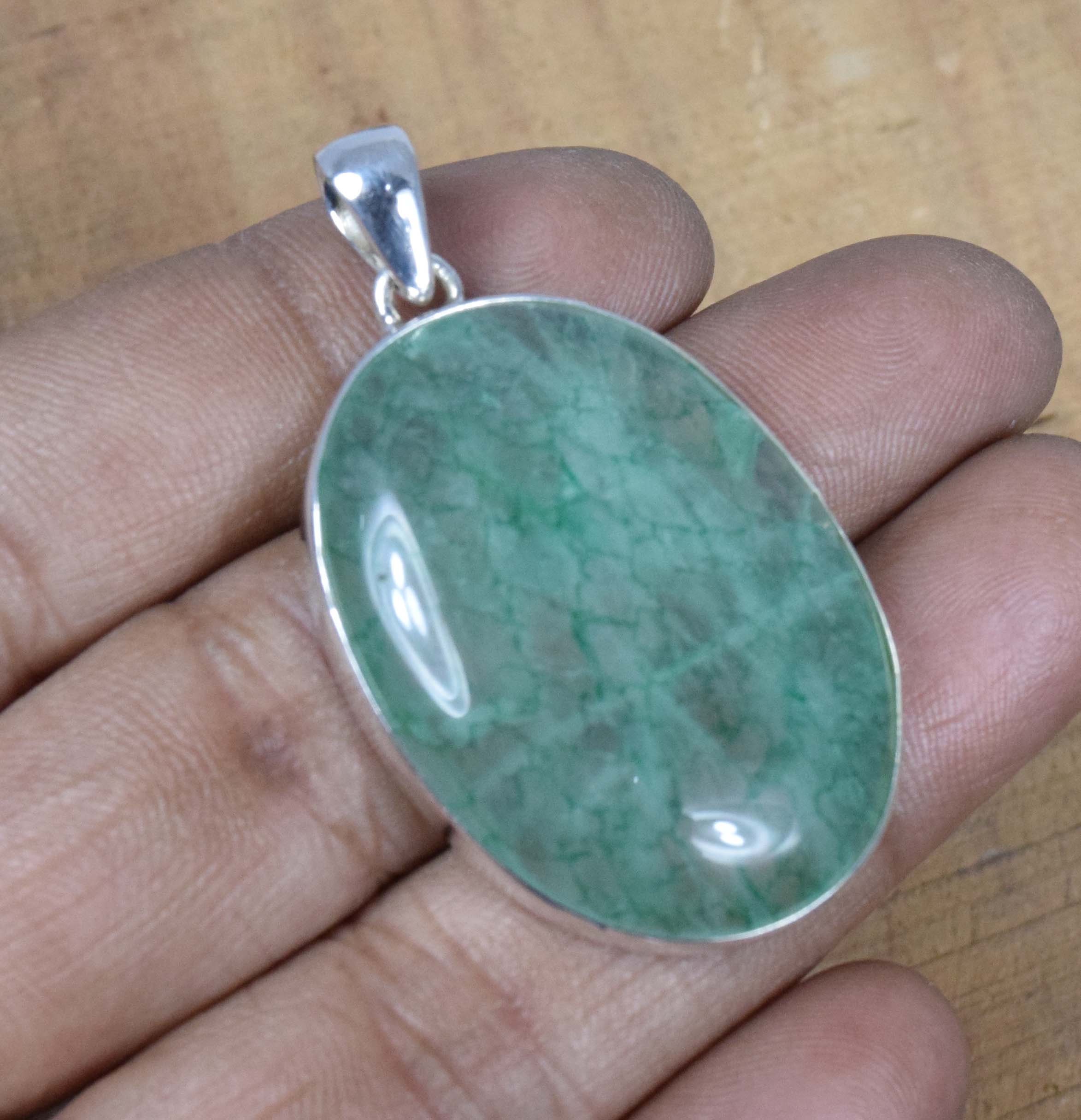 Green Rainbow Moonstone 925 Sterling Silver Oval Pendant