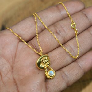 Rainbow Moonstone Hand Pendant Necklace: 18k Gold Overlay, Sterling Silver