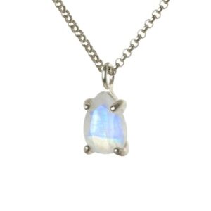 June Birthstone Necklace · Natural Rainbow Moonstone Necklace · Long Silver Pendant Necklace · 14k White Gold Necklace
