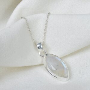 Marquise Rainbow Moonstone Pendant: 925 Sterling Silver Gemstone Jewelry