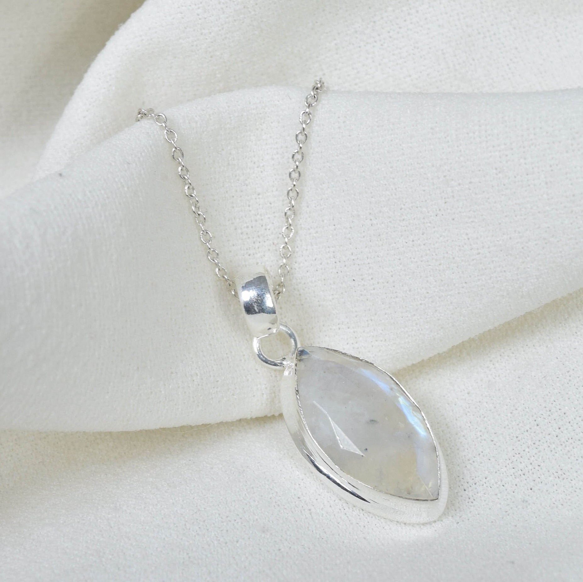 Marquise Rainbow Moonstone Pendant: 925 Sterling Silver Gemstone Jewelry