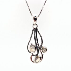 Rainbow Moonstone Pendant - Multistone Etched Setting - Sterling Silver -- Moonstone Pendant