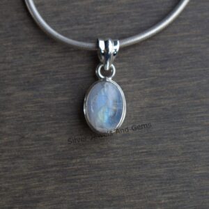 Natural Rainbow Moonstone Pendant, Blue Fire Moonstone Pendant, Handmade Pendant, 925 Sterling Silver Oval Pendant, Birthday Gift