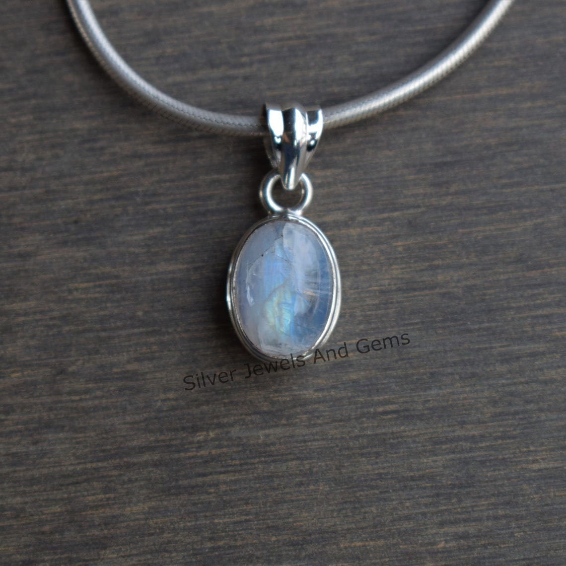 Natural Rainbow Moonstone Pendant, Blue Fire Moonstone Pendant, Handmade Pendant, 925 Sterling Silver Oval Pendant, Birthday Gift