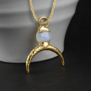 Natural Rainbow Moonstone Necklace \ Half Moon Pendant \ Minimal Pendant \ Night Pendant \ Womens Pendant \ Boho Pendant \ Wedding Necklace