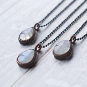 Rainbow Moonstone Necklace | Teardrop Moonstone Pendant | Moonstone Necklace | Electroformed Mineral Jewelry | Organic Stone Jewelry