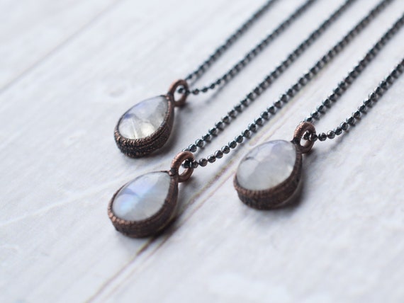 Rainbow Moonstone Necklace | Teardrop Moonstone Pendant | Moonstone Necklace | Electroformed Mineral Jewelry | Organic Stone Jewelry Rainbow Moonstone Necklace | Teardrop Moonstone Pendant | Moonstone Necklace | Electroformed Mineral Jewelry | Organic Stone Jewelry