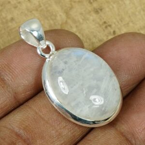 Rainbow Moonstone Pendant: Oval Sterling Silver Gemstone, June Birthstone