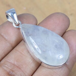 Rainbow Moonstone Pear Pendant: 925 Sterling Silver, June Birthstone