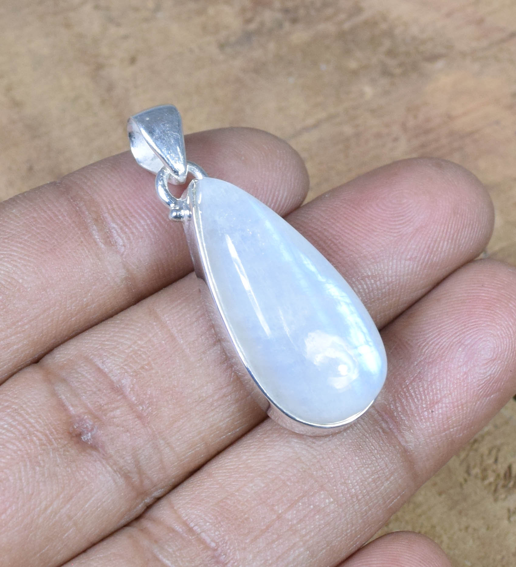 Rainbow Moonstone Pear Pendant: 925 Sterling Silver, June Birthstone