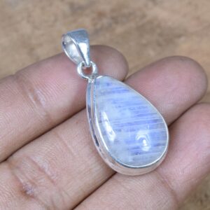 Rainbow Moonstone Pear Pendant: 925 Sterling Silver, June Birthstone