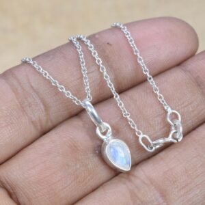 Rainbow Moonstone Pear Pendant: 925 Sterling Silver, June Birthstone