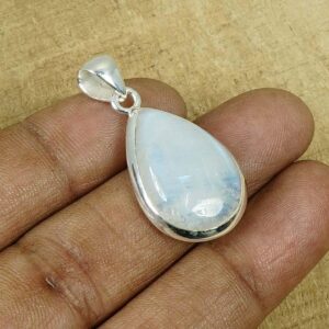 Rainbow Moonstone Pear Pendant: 925 Sterling Silver, June Birthstone