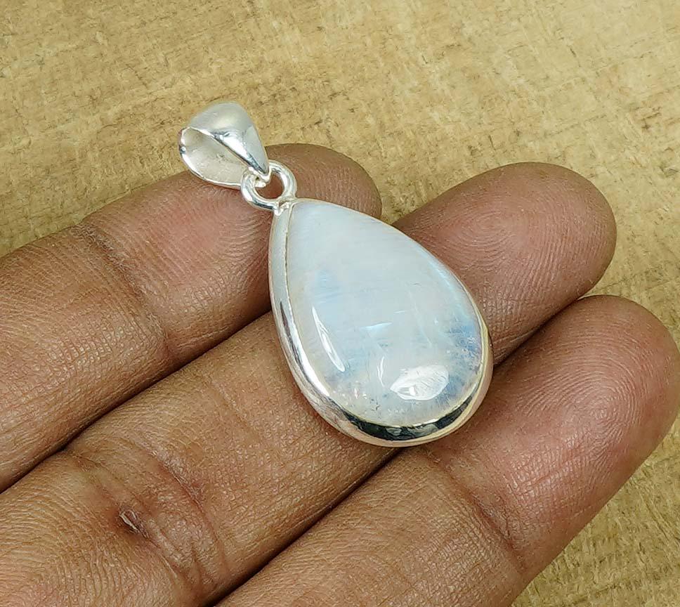 Rainbow Moonstone Pear Pendant: 925 Sterling Silver, June Birthstone