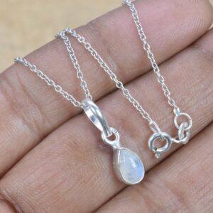 Rainbow Moonstone Pear Pendant: 925 Sterling Silver, June Birthstone