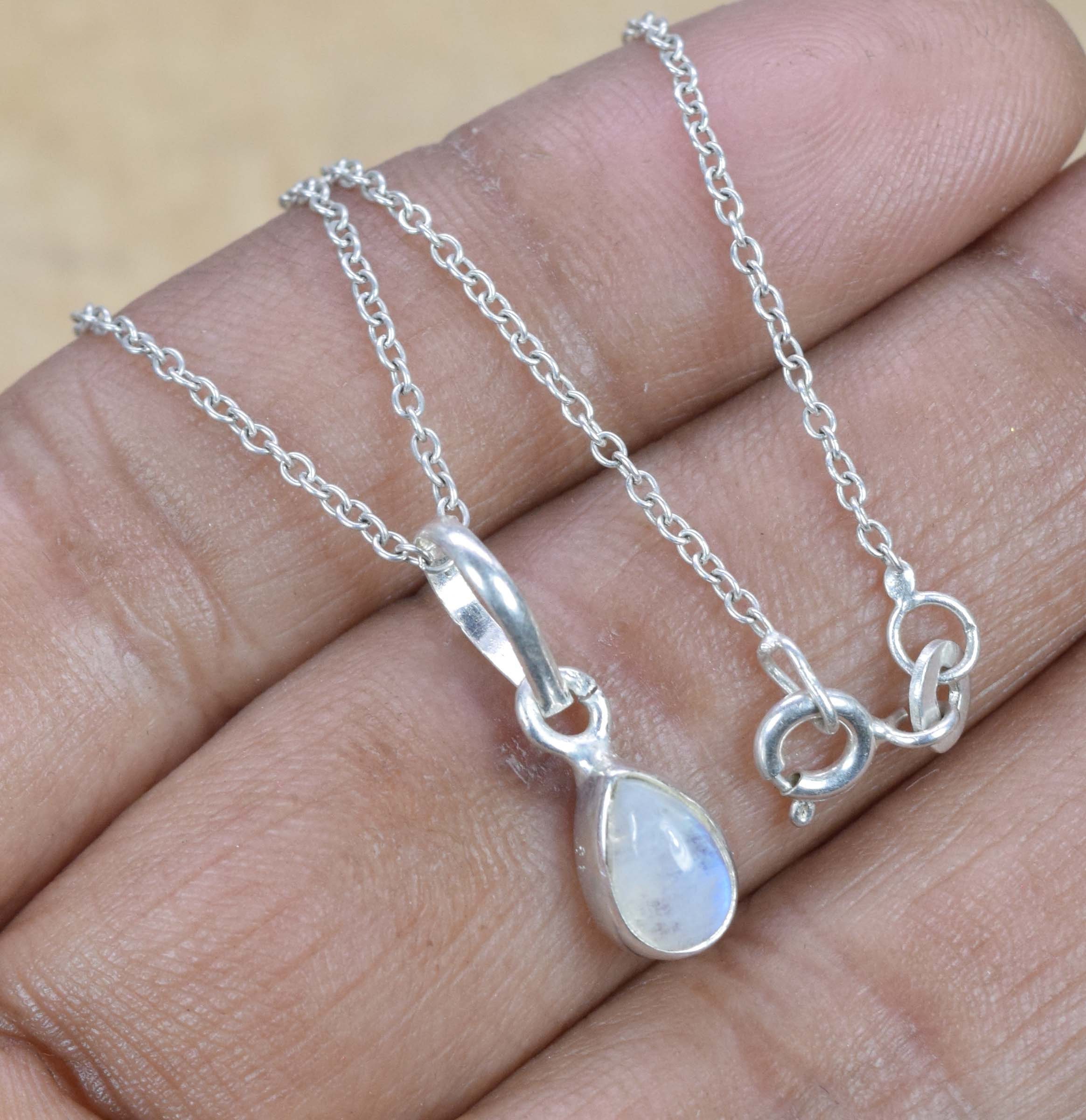 Rainbow Moonstone Pear Pendant: 925 Sterling Silver, June Birthstone