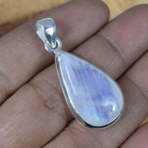 Pear Rainbow Moonstone Pendant: Handmade 925 Sterling Silver