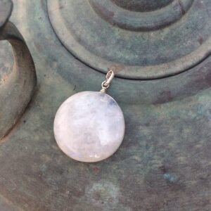 Moonstone pendant, Round rainbow moonstone silver pendant, natural gemstones, Small moonstone, Minimalist Silver gem pendant, Spiritual Gift